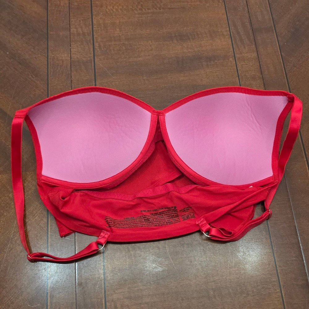 PINK Victoria's Secret Bra Womens L Red Wireless Push Up Seamless Bralette Logo - Picture 6 of 6